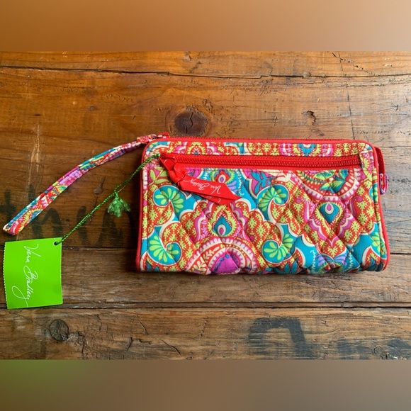 Vera bradley front zip wristlet paisley in paradise, purse wallet - Picture 1 of 6